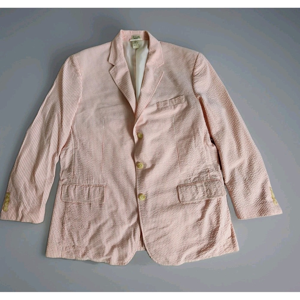VTG Preswick & Moore Men's XL Cotton Seersucker Suit Jacket Pink White Stripe